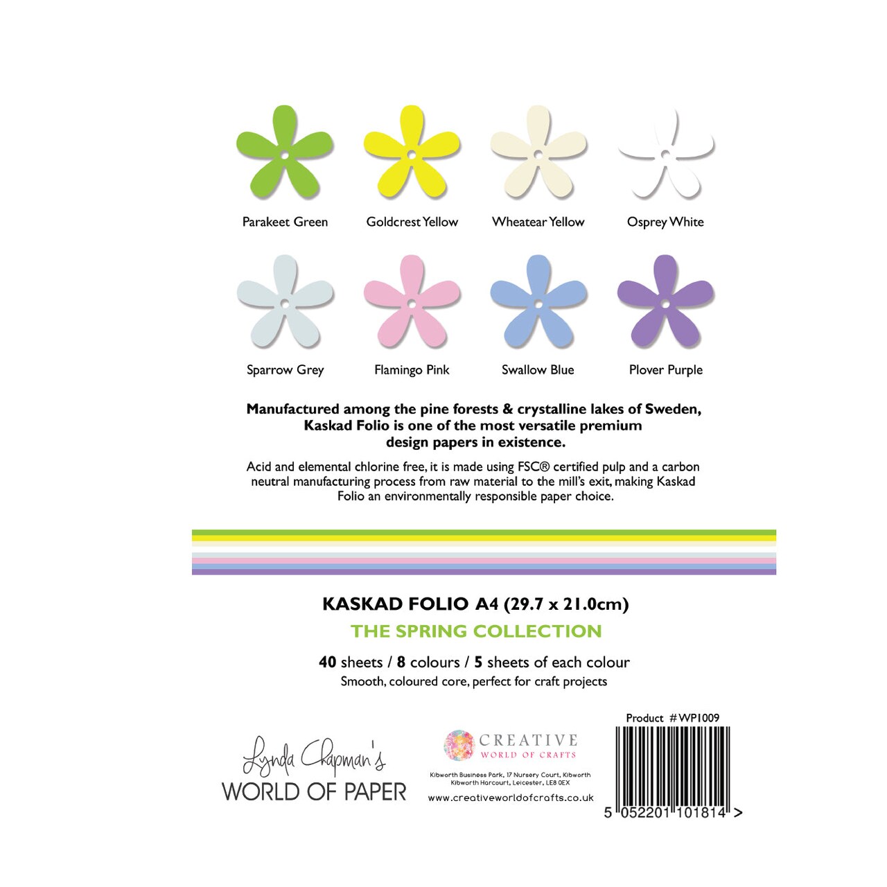 Lynda Chapman's World of Paper Kaskad Folio Spring Collection A4 225gsm Coloured Core Cardstock 40 sheets